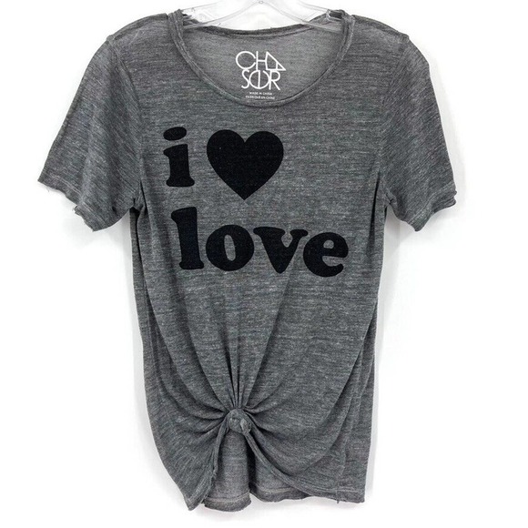 Chaser Womens XS Gray I Love Love Tie Front T-Shirt - Picture 1 of 6